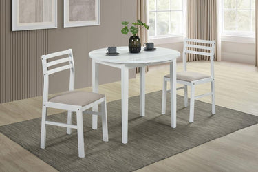 130005WHT Bucknell 3-piece Round Drop Leaf Dining Table Set White