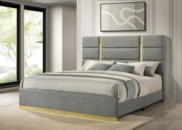223091GRYKE  Ines 56-inch Fabric Upholstered Eastern King Panel Bed Grey