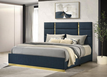 223091NVYKE  Ines 56-inch Fabric Upholstered Eastern King Panel Bed Navy