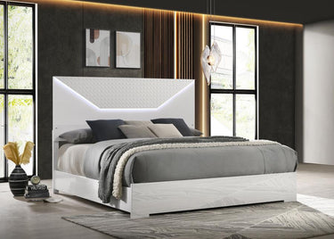 224941Q  Ives Queen Panel Bed LED Headboard White High Gloss