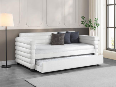 300716  Patricia Boucle Upholstered Twin Day Bed with Trundle White