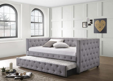 302161  Mockern Upholstered Twin Daybed with Trundle Grey