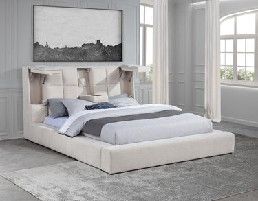 315948CRMQ  Dreux Upholstered Queen Panel Platform Bed Cream