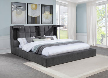 315948GRYQ  Dreux Upholstered Queen Panel Platform Bed Grey