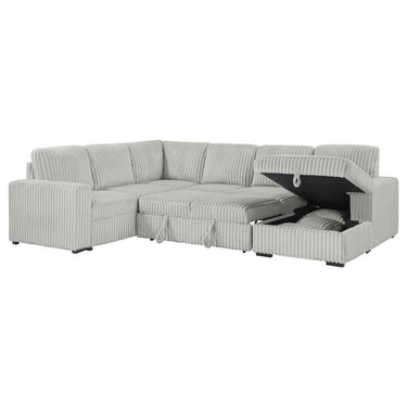 501208  Devonshire Sleeper Sectional Sofa Storage Chaise Grey