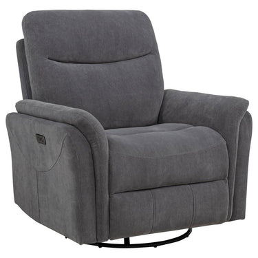 610443P  Adler Upholstered Power Swivel Glider Recliner Charcoal Grey