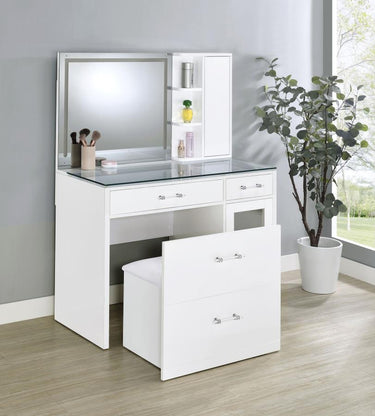 930218  Flora 2-drawer Vanity Set with LED Mirror White High Gloss