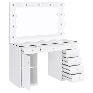 931143  Acena 7-drawer Vanity Set with Lighting White High Gloss