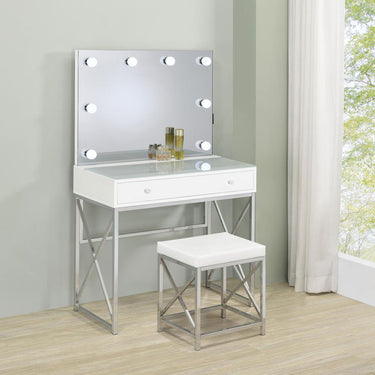 936164  Eliza Vanity Set with Lighting & Stool White and Chrome